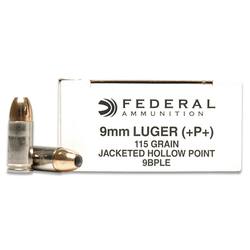 Federal 9BPLE 9mm 115gr +P+ JHP 50rd box