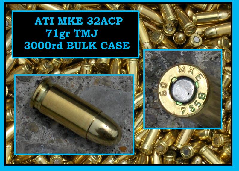 ATI MKE 32ACP 71gr TMJ 3000rd BULK CASE